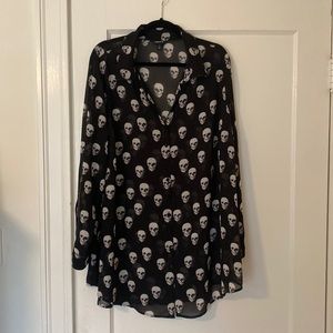 💀 Chic sheer button down blouse with long peekaboo sleeves